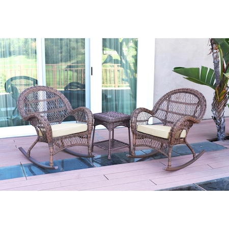 Jeco W00210-2-RCES001 Santa Maria Honey Rocker Wicker Chair Set, Ivory Cushions - 3 Piece W00210_2-RCES001